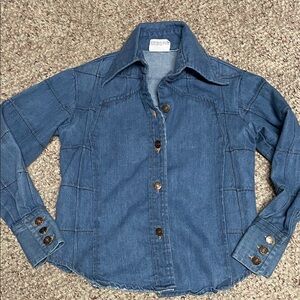 Vintage 70s huge collar patterned Blue Denim shirt/Jacket